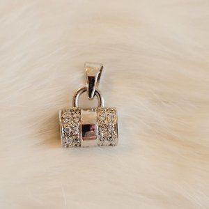 MX Signed Barrel Bag Rhinestone Inlay Pendant Charm Silver Tone‎ Metal 11225